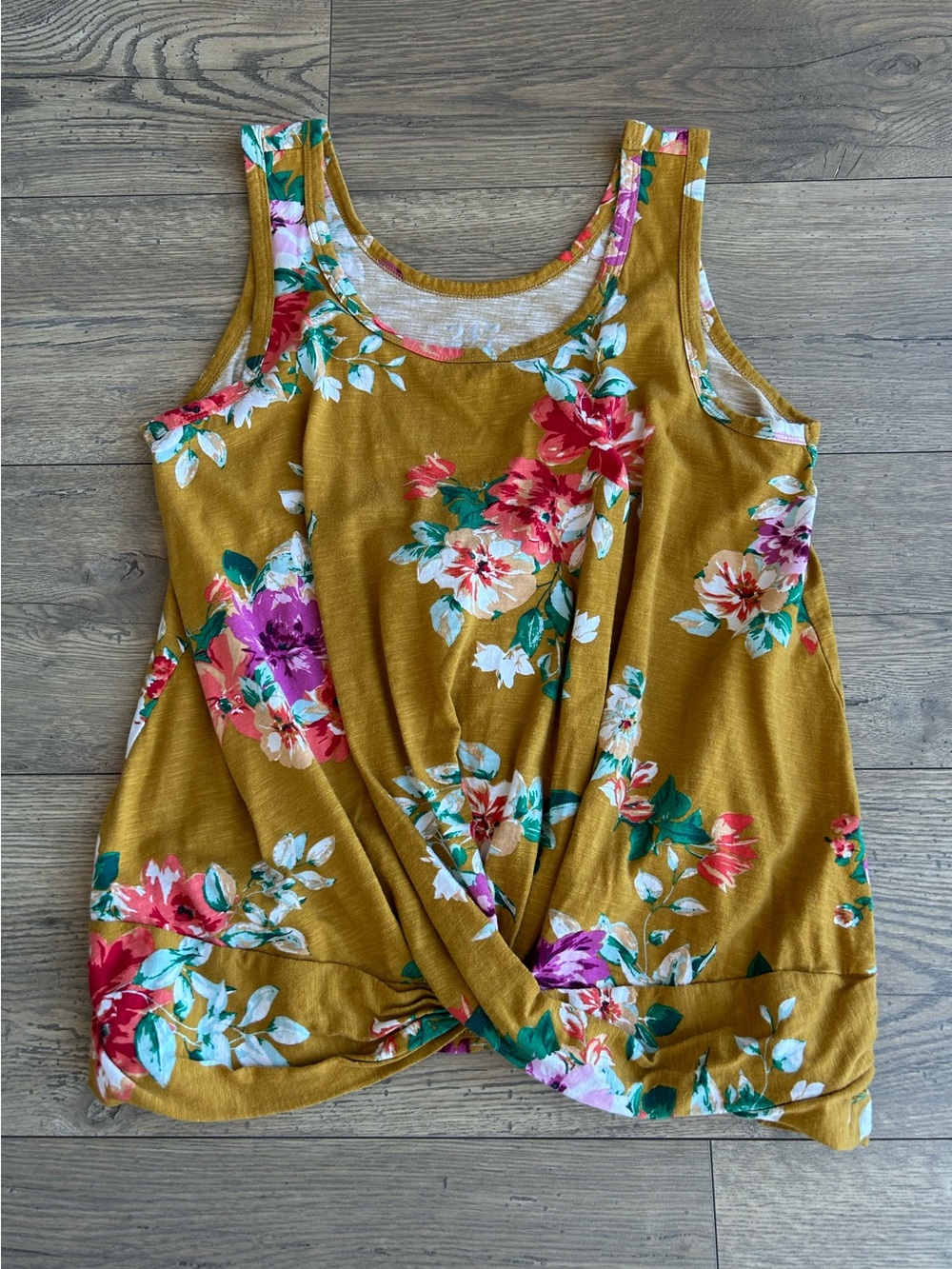 Maurice’s 24/7 Floral Twist-Front Tank Top in Mustard Yellow